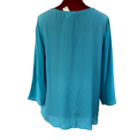 Talbots silk popover top 3/4 sleeve aqua blue scoop neck prairie style 14P NEW - Picture 5 of 7